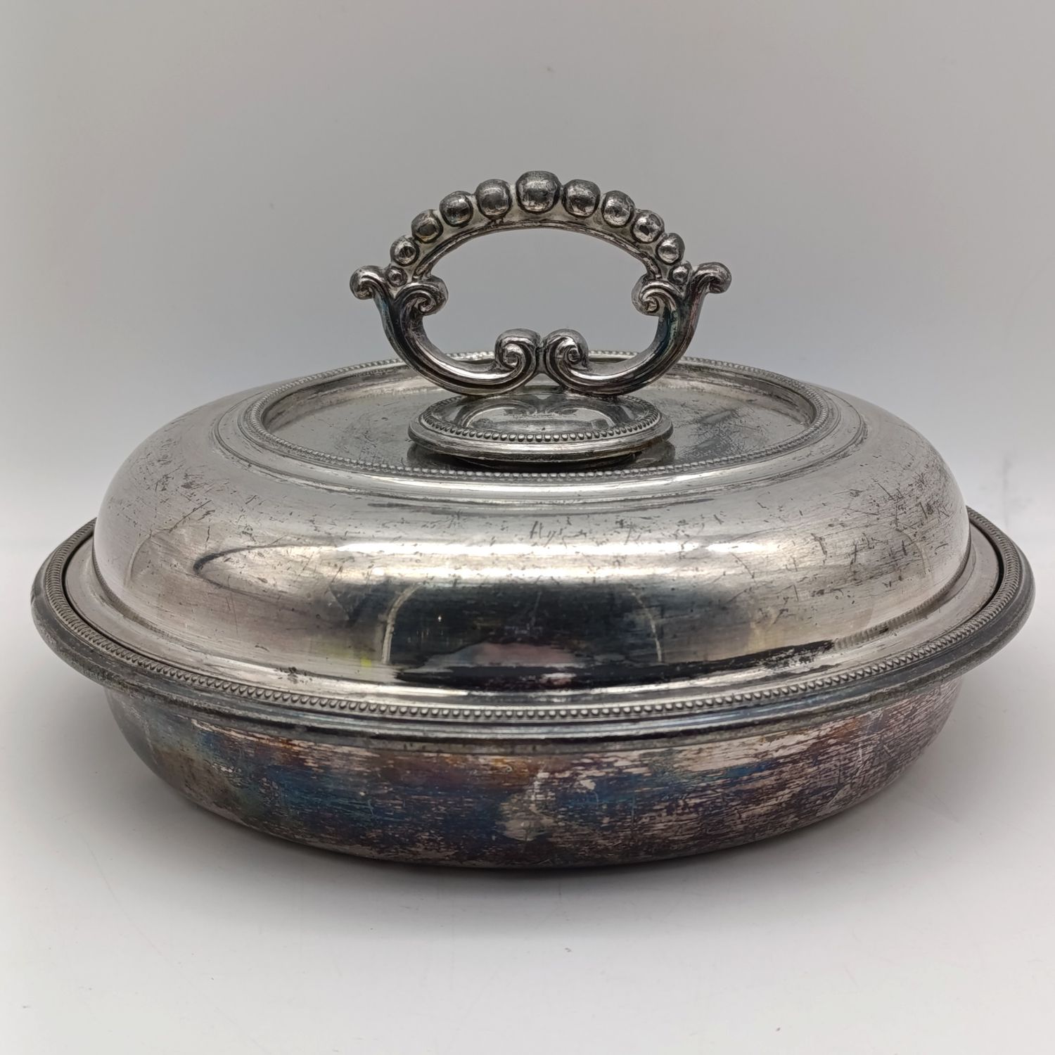 Antique Walker and Hall silverplated Britannica Metal serving dish with lid