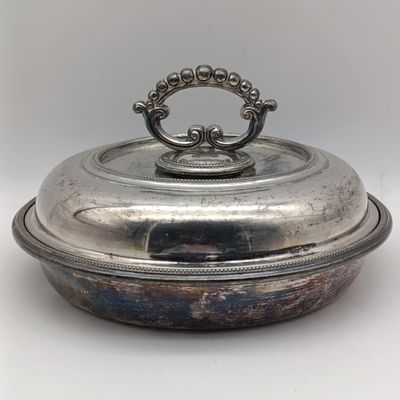 Antique Walker and Hall silverplated Britannica Metal serving dish with lid