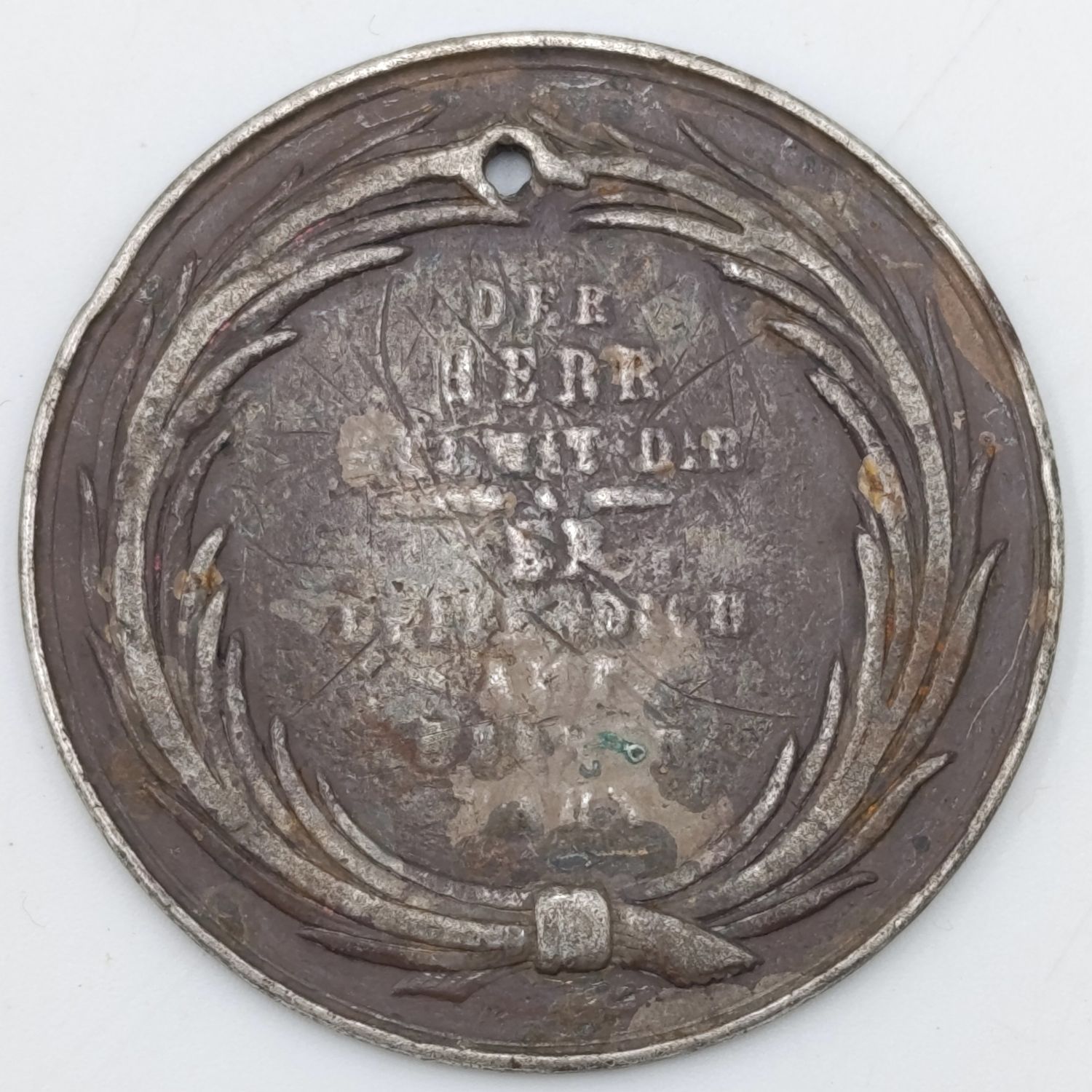 C. 1800&#39;s German Silver baptismal medallion - Holed - Tobias 4:6 - weighs 16.4g