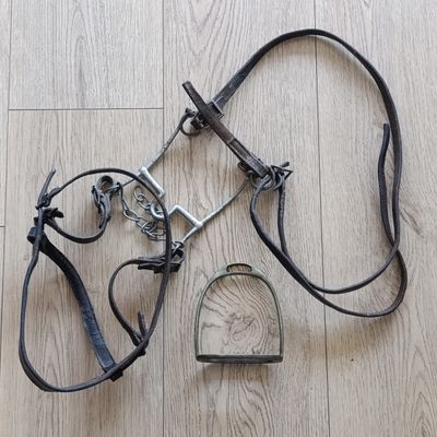 Vintage Horse bridle with bit and one stirrup - leather strap broken