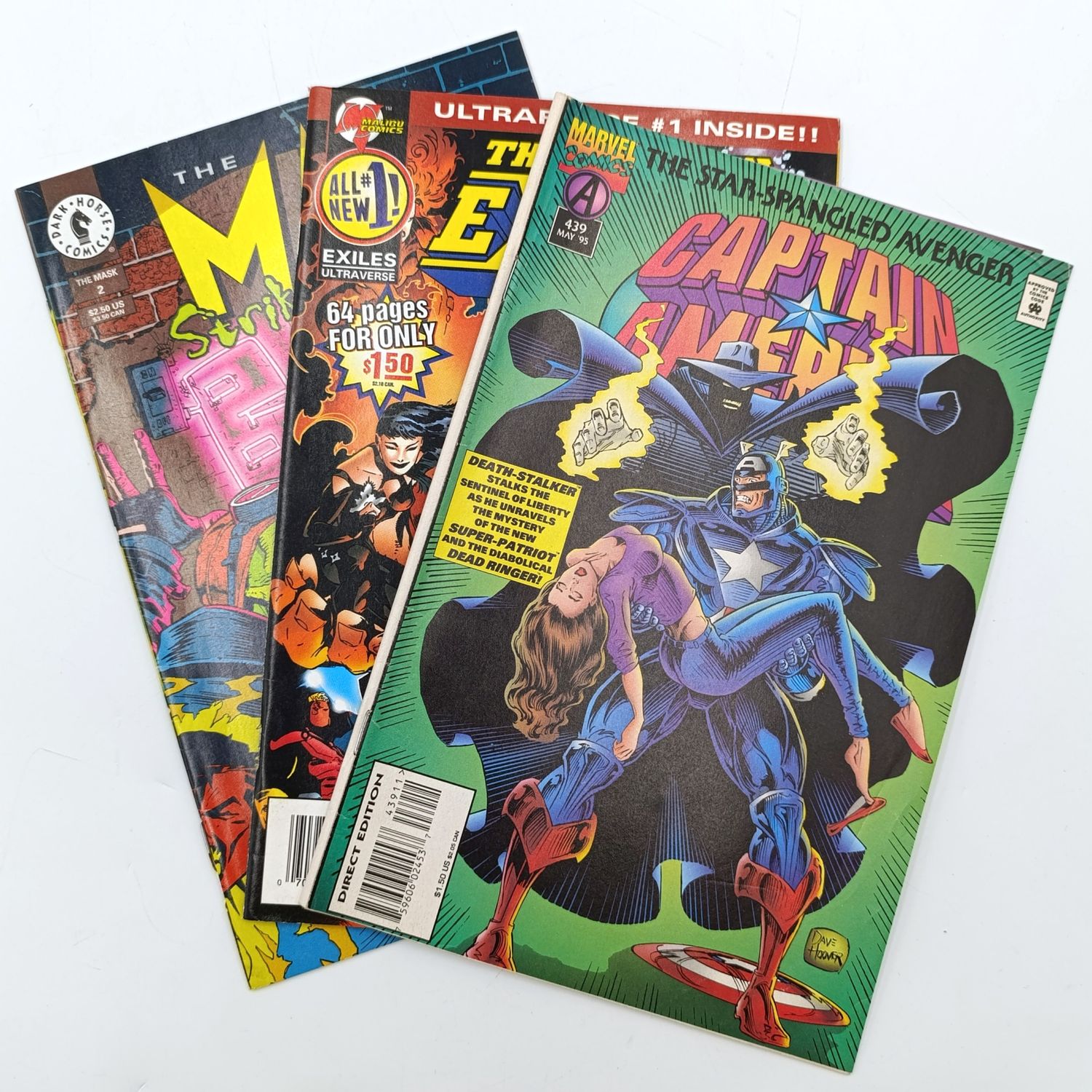 Lot of 3 vintage 1995 issue comics - Captain America, Exiles, The Mask