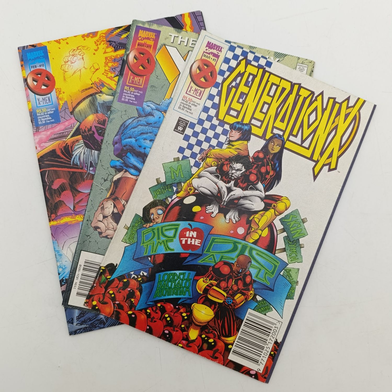 Lot of 3 vintage Marvel comics - 1996 South African issue: X-Men 10 X-Men 11 Generation X 5