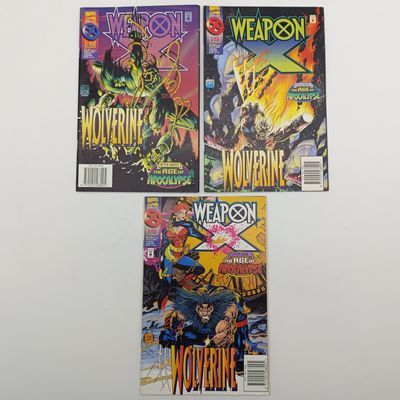 Lot of 3 vintage Marvel comics - 1995 SSouth African issue: Weapon X Wolverine 5,6 and 7