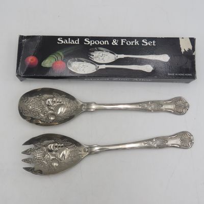 Vintage Silverplated Salad spoon and fork set in box