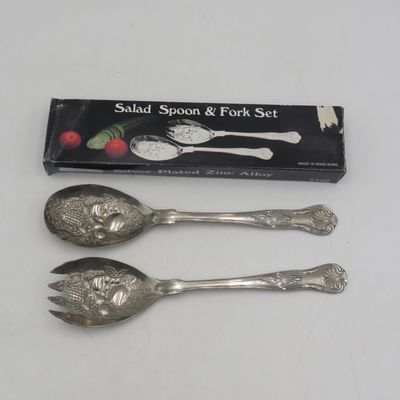 Vintage Silverplated Salad spoon and fork set in box