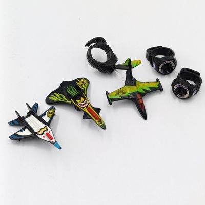 Set of 3 vintage Matchbox Ring Raiders skull squadron jet planes - 2 ring sticks missing
