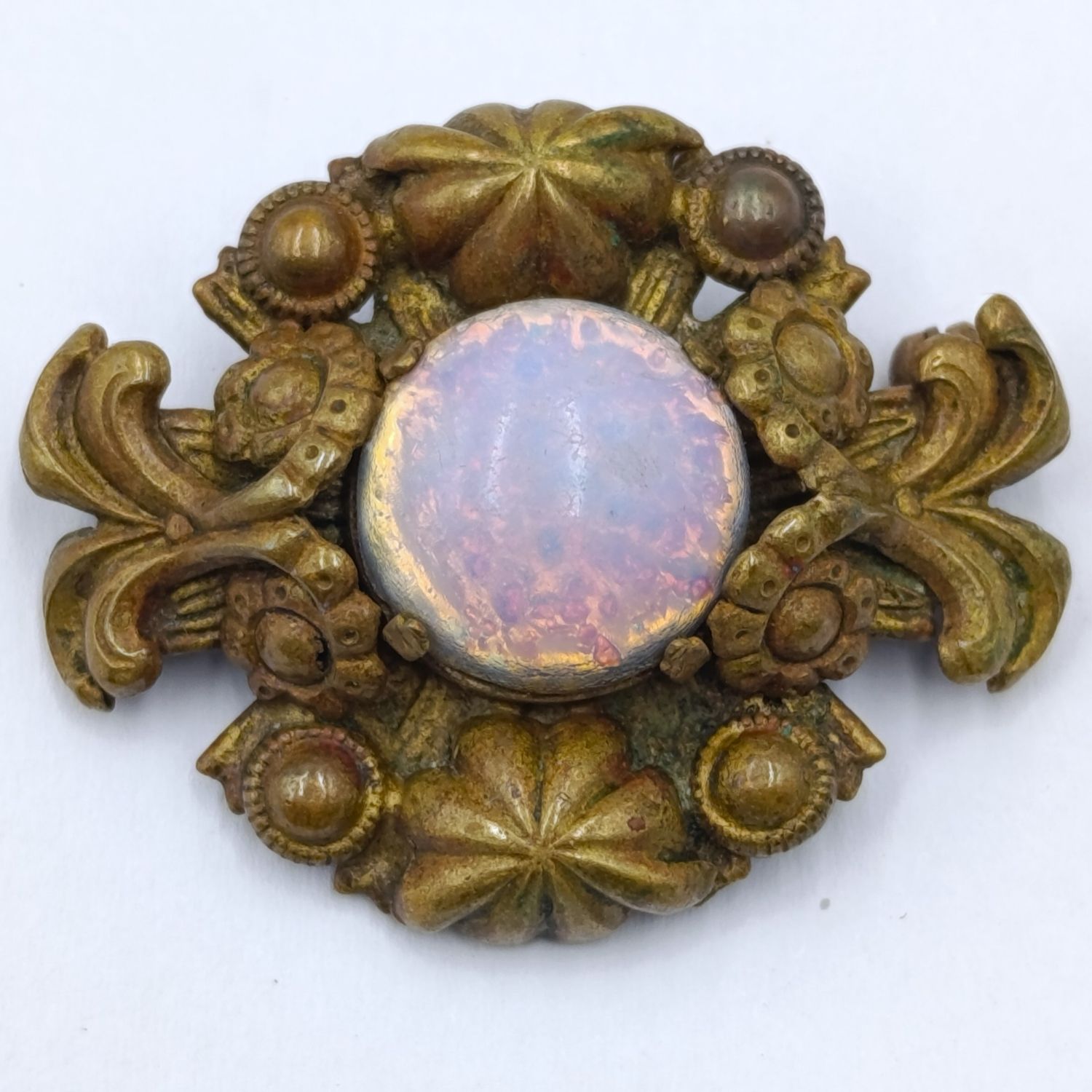 Antique brooch with Czech faux Opal