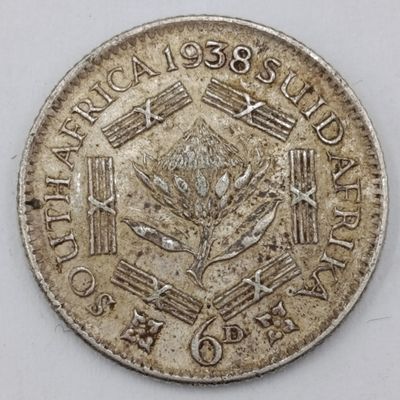1938 South Africa silver Sixpence XF