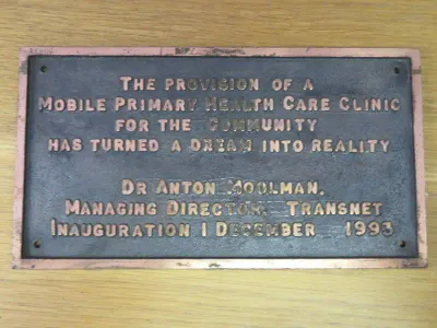 Vintage copper plaque for Dr Anton Moolman managing Director Transnet inauguration 1 December 1993