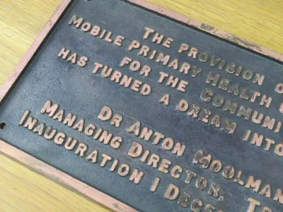 Vintage copper plaque for Dr Anton Moolman managing Director Transnet inauguration 1 December 1993