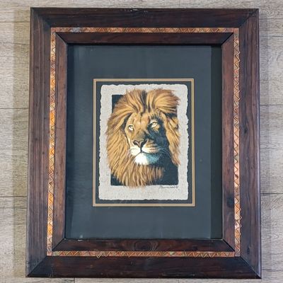 Beautiful Andrew Berthelson painting of Lion in frame