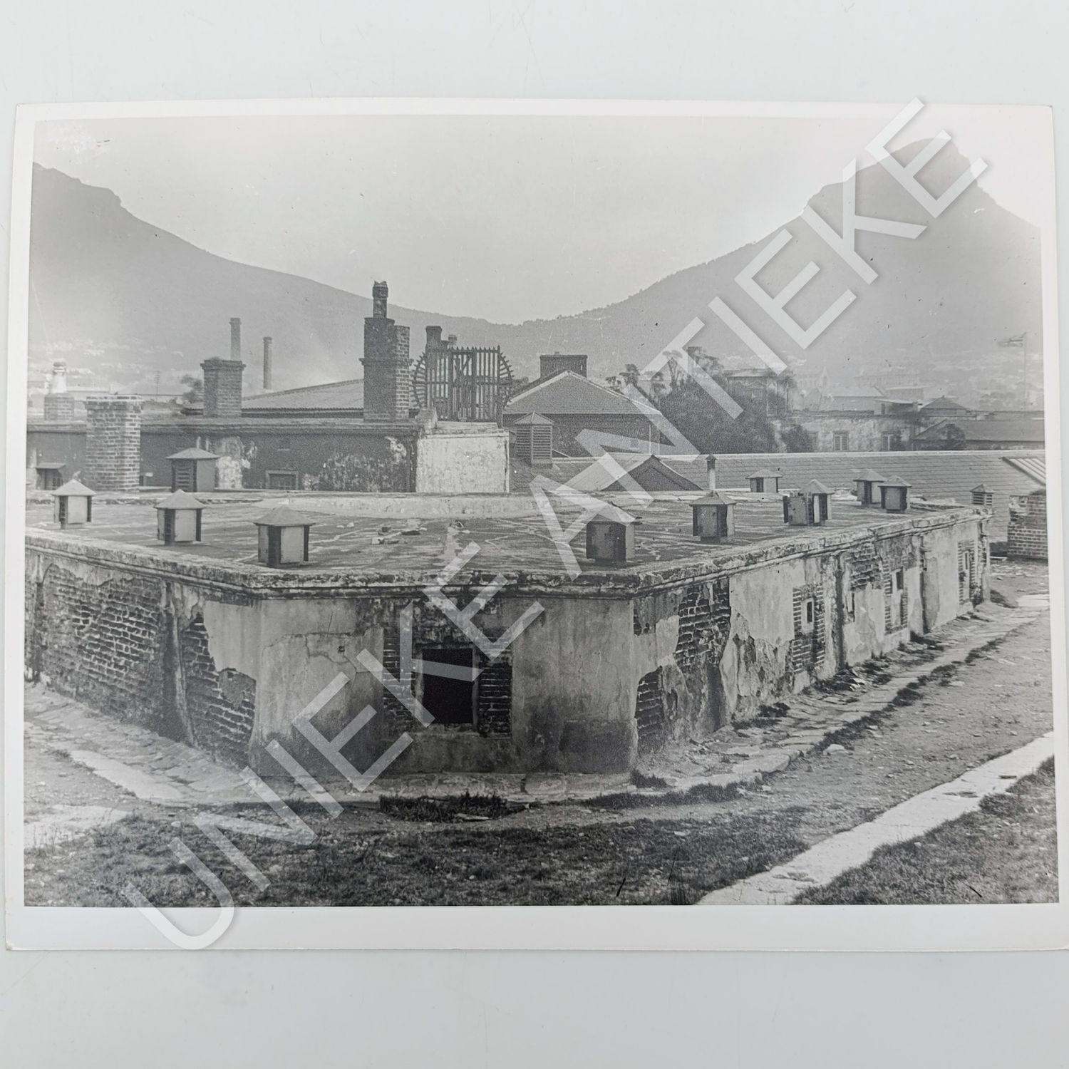 Antique photo reprint with view of Lion&#39;s Head taken from building roof near the Castle of Good Hope