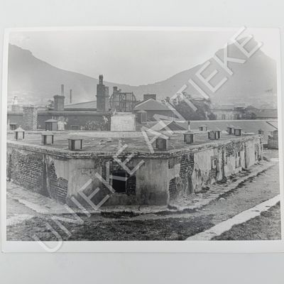 Antique photo reprint with view of Lion&#39;s Head taken from building roof near the Castle of Good Hope
