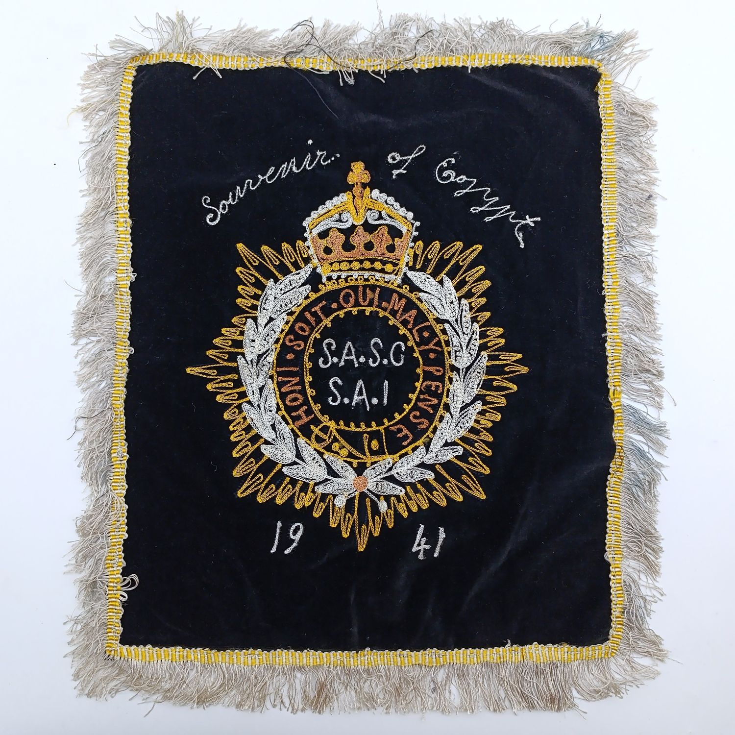 1941 SA Services Corps souvenir of Egypt embroidered cloth