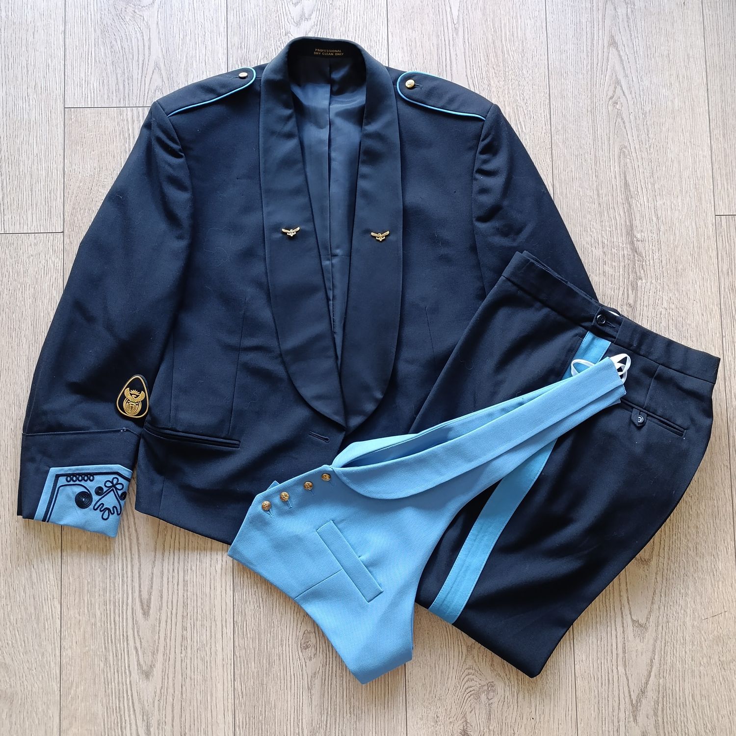 SA Air Force Warrant Officer mess dress uniform - tunic, trousers and waistcoat