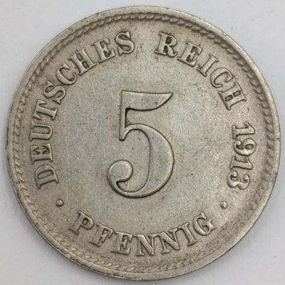 1913 J Germany AU 5 Pfennig