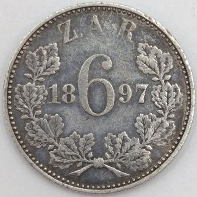 1897 ZAR Paul Kruger Sixpence VF+