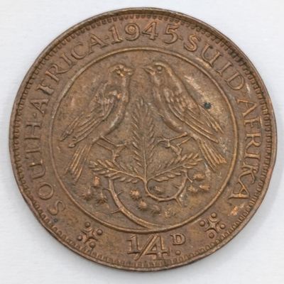 1945 South Africa Farthing with 4 and 5 far apart - uncirculated