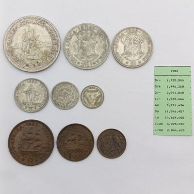 South Africa 1952 full set of silver and copper coins