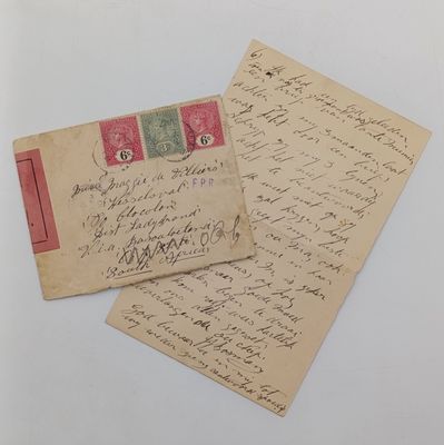 Boer War  Censored letter Ceylon to Ladybrand, ORC South Africa sent by POW JJ Bosman to Maggie de Villiers - Opened under Martial Law sticker