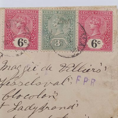Boer War  Censored letter Ceylon to Ladybrand, ORC South Africa sent by POW JJ Bosman to Maggie de Villiers - Opened under Martial Law sticker