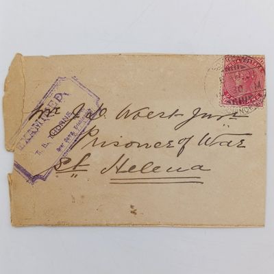 Back to back stuck Boer POW Cover fronts St Helena via London from Ceylon ( HF Malan ) and to JD Woest POW St Helena from India