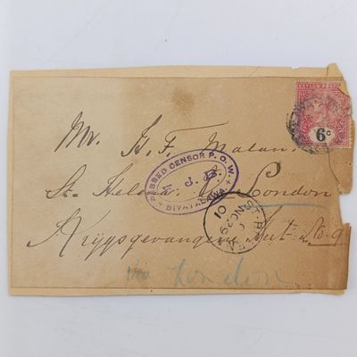 Back to back stuck Boer POW Cover fronts St Helena via London from Ceylon ( HF Malan ) and to JD Woest POW St Helena from India
