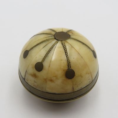 Vintage brass with inlaid bone trinket holder - screw lid