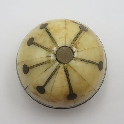 Vintage brass with inlaid bone trinket holder - screw lid