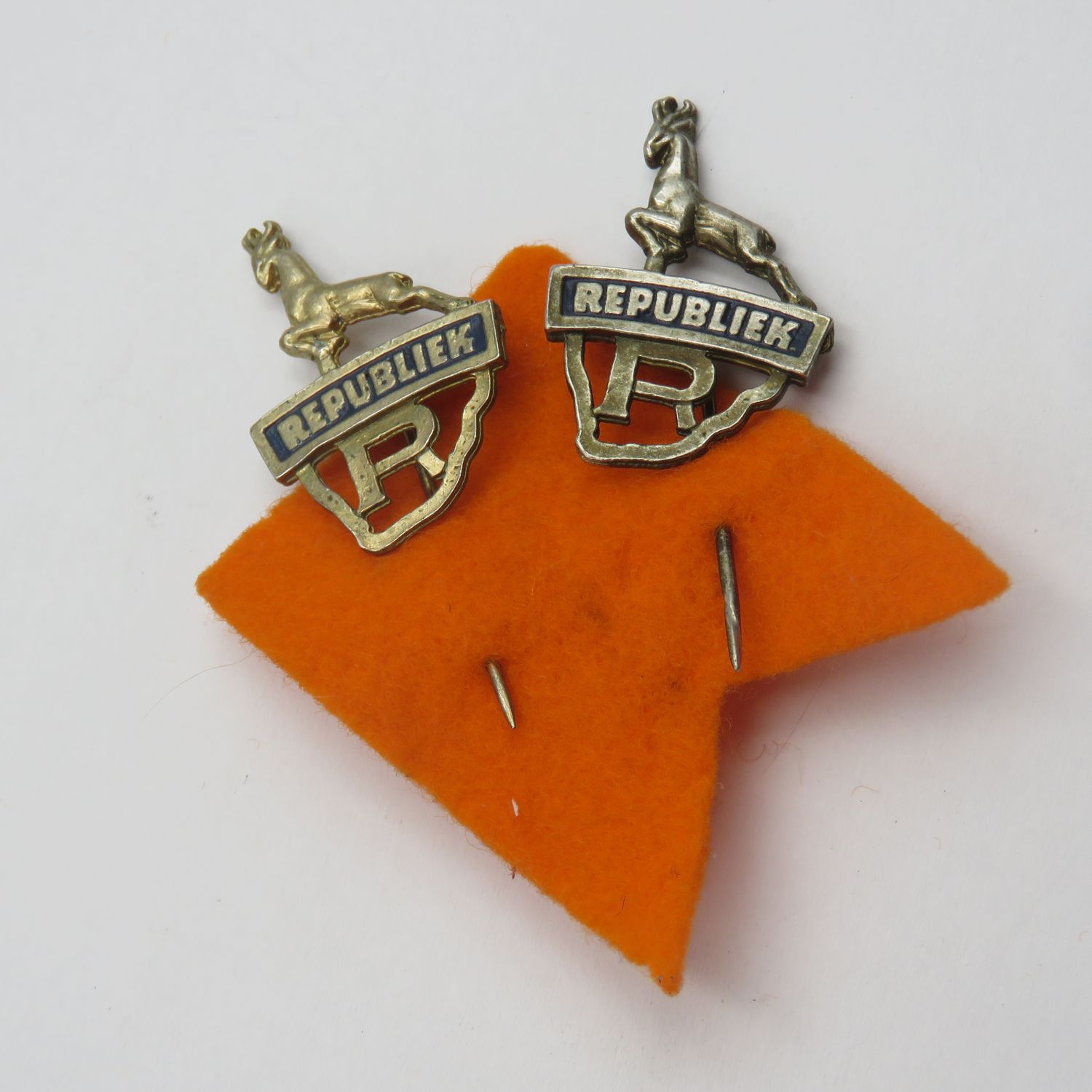 Pair of Vintage South African Republic festival stick pin badges