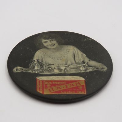 Antique Rajah Ceylon Tea advertising pocket mirror
