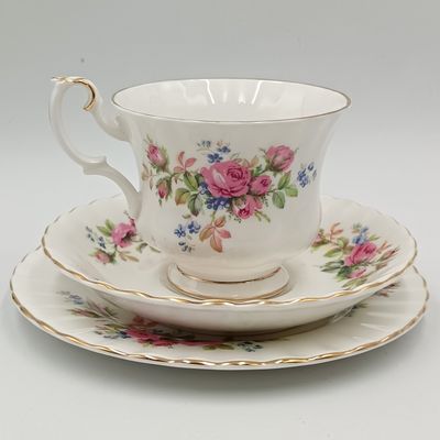 Vintage Royal Albert Moss Rose porcelain trio