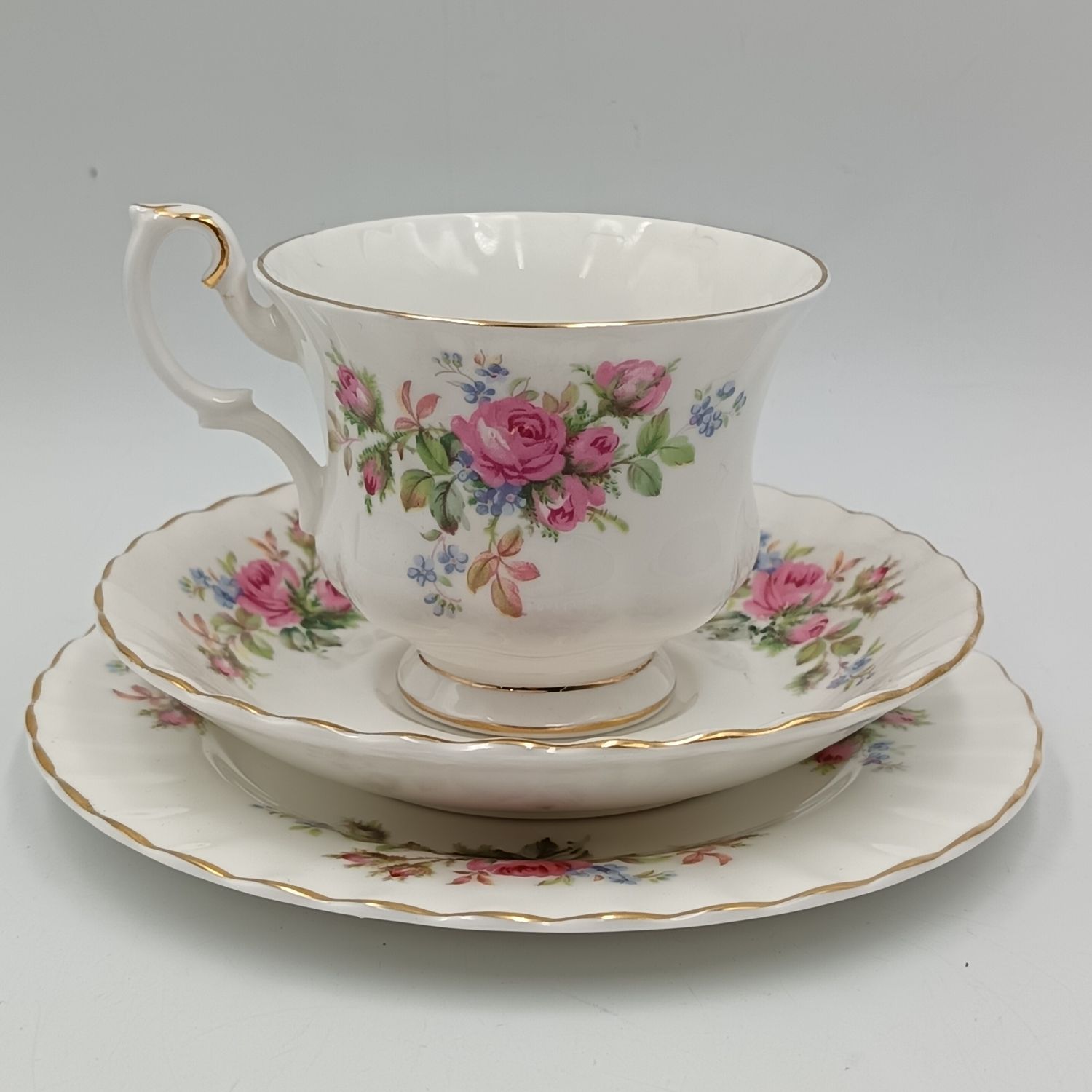 Vintage Royal Albert Moss Rose porcelain trio