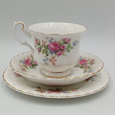 Vintage Royal Albert Moss Rose porcelain trio