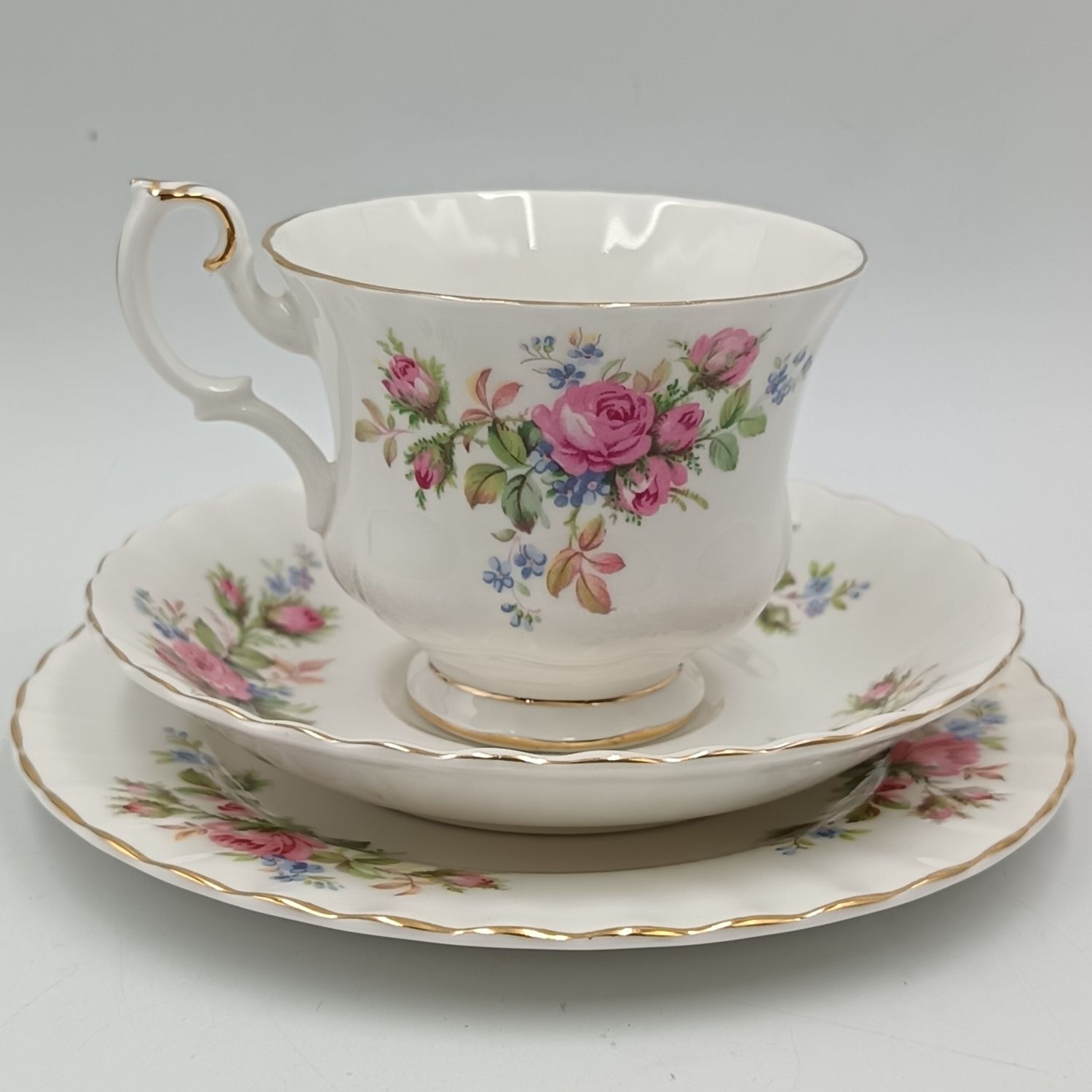 Vintage Royal Albert Moss Rose porcelain trio