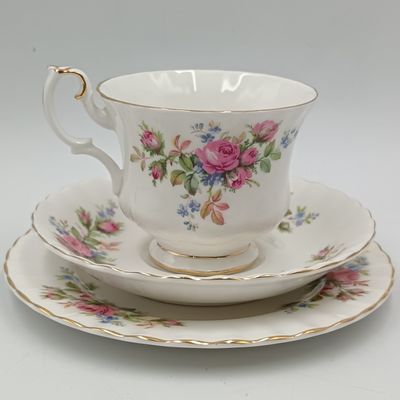 Vintage Royal Albert Moss Rose porcelain trio