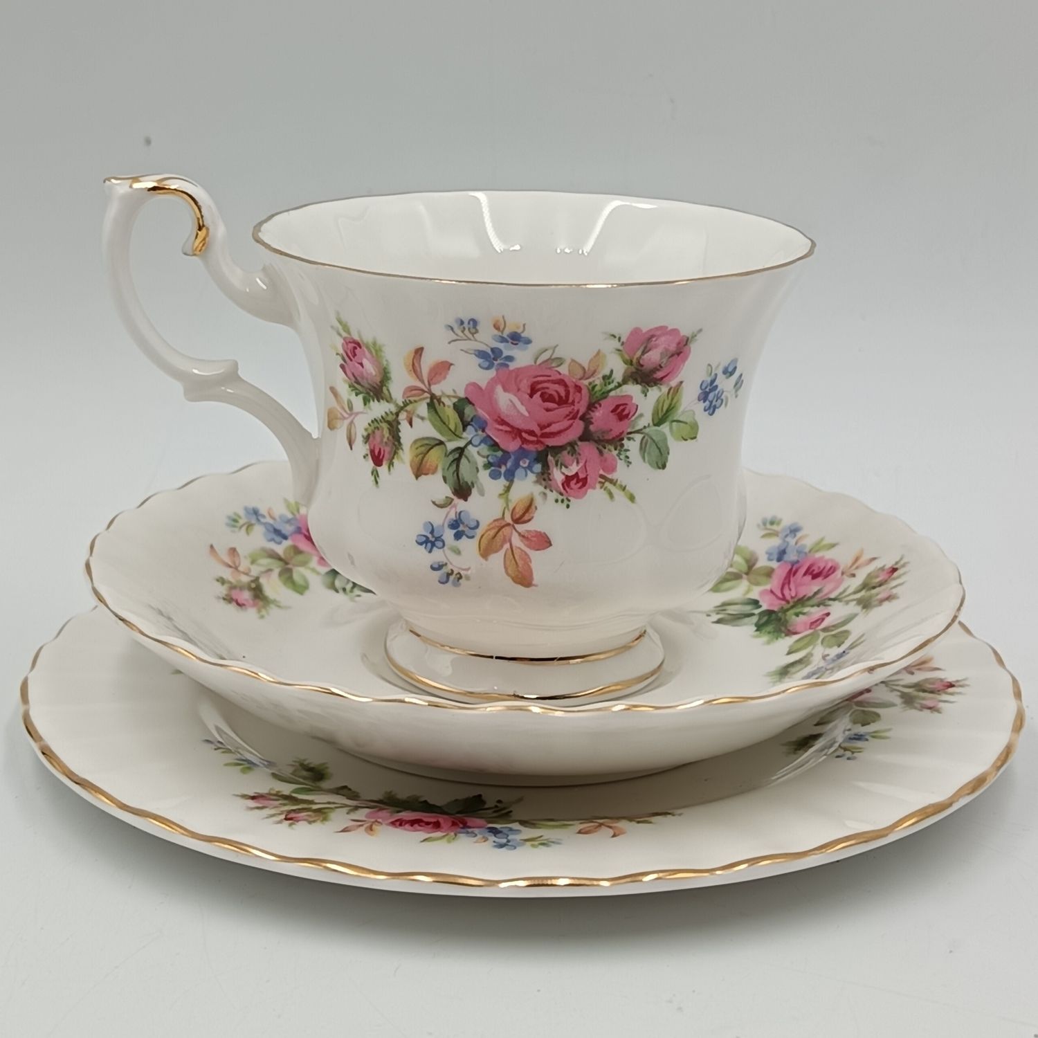Vintage Royal Albert Moss Rose porcelain trio
