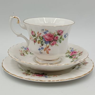 Vintage Royal Albert Moss Rose porcelain trio