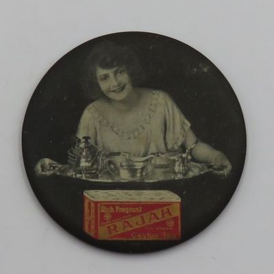 Antique Rajah Ceylon Tea advertising pocket mirror