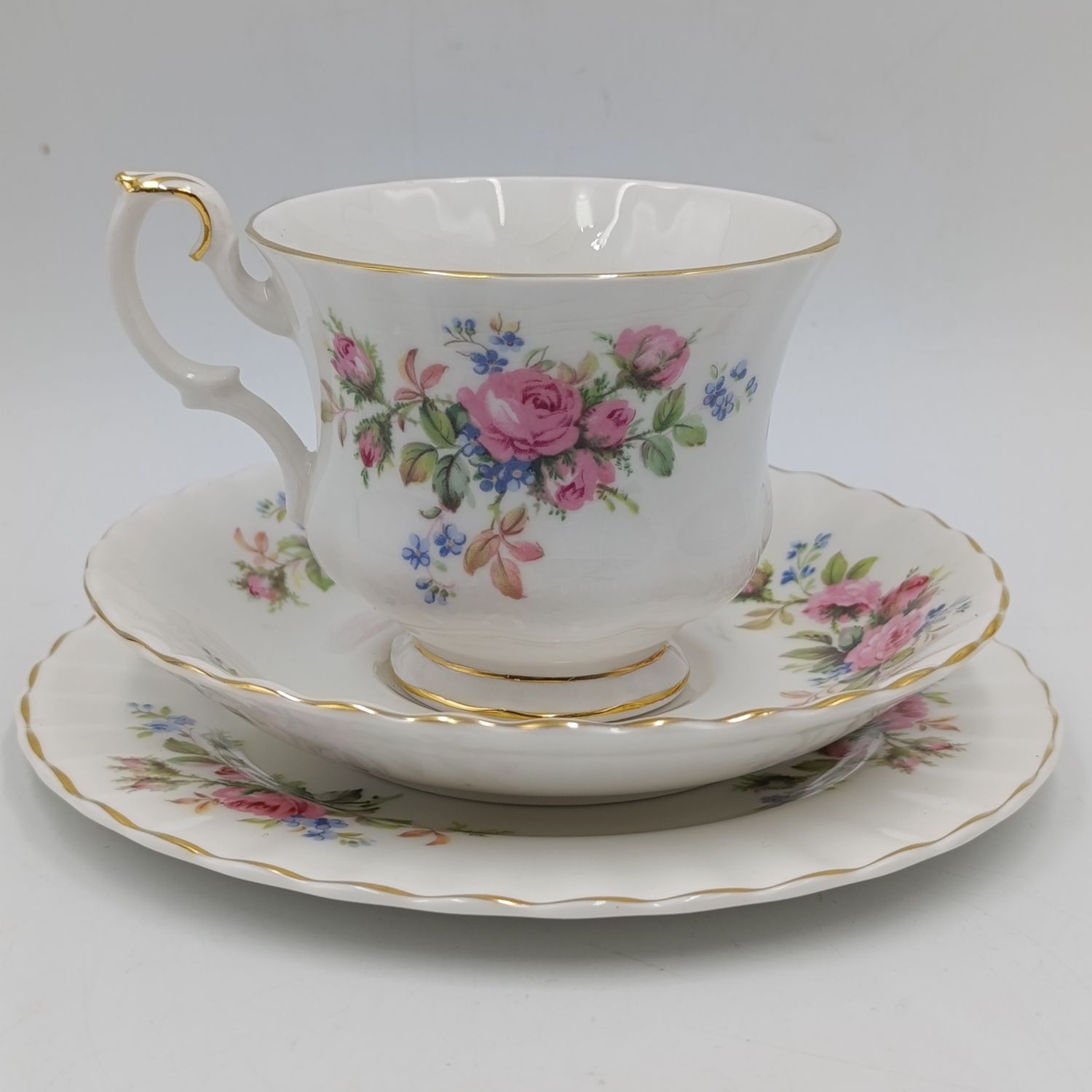Vintage Royal Albert Moss Rose porcelain trio