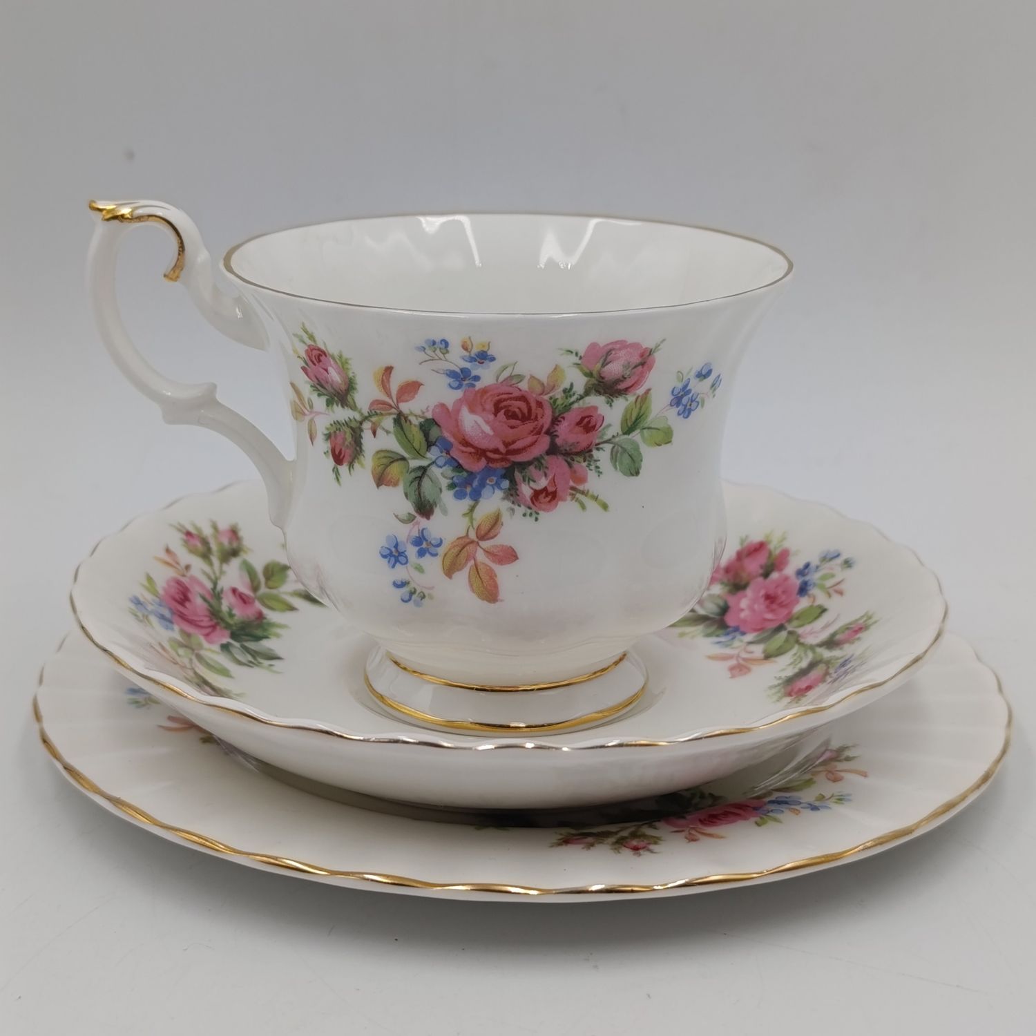 Vintage Royal Albert Moss Rose porcelain trio
