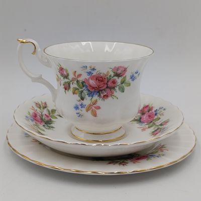 Vintage Royal Albert Moss Rose porcelain trio