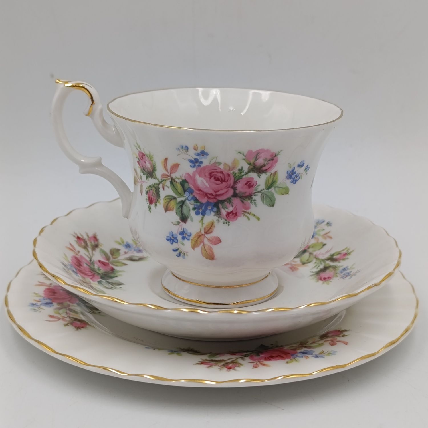 Vintage Royal Albert Moss Rose porcelain trio