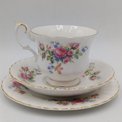 Vintage Royal Albert Moss Rose porcelain trio