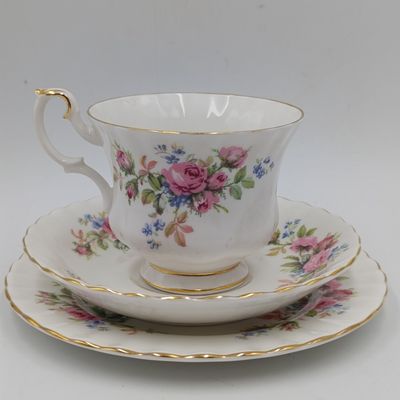Vintage Royal Albert Moss Rose porcelain trio