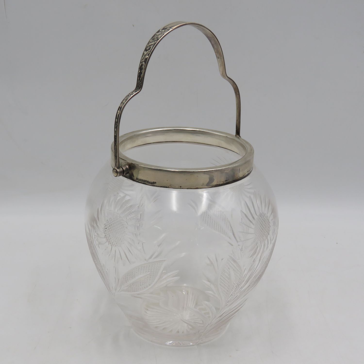 Antique Crystal cookie jar with 1907 Hallmarked silver trim and handle