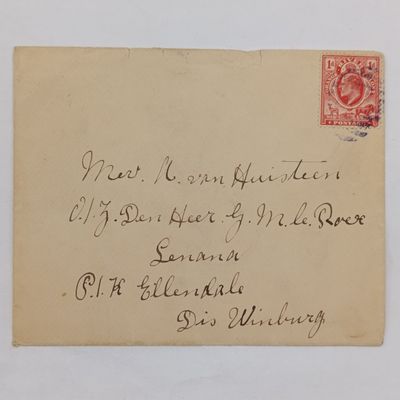 Cover Bloemfontein to Windburg with Orange river colony stamp December 1906
