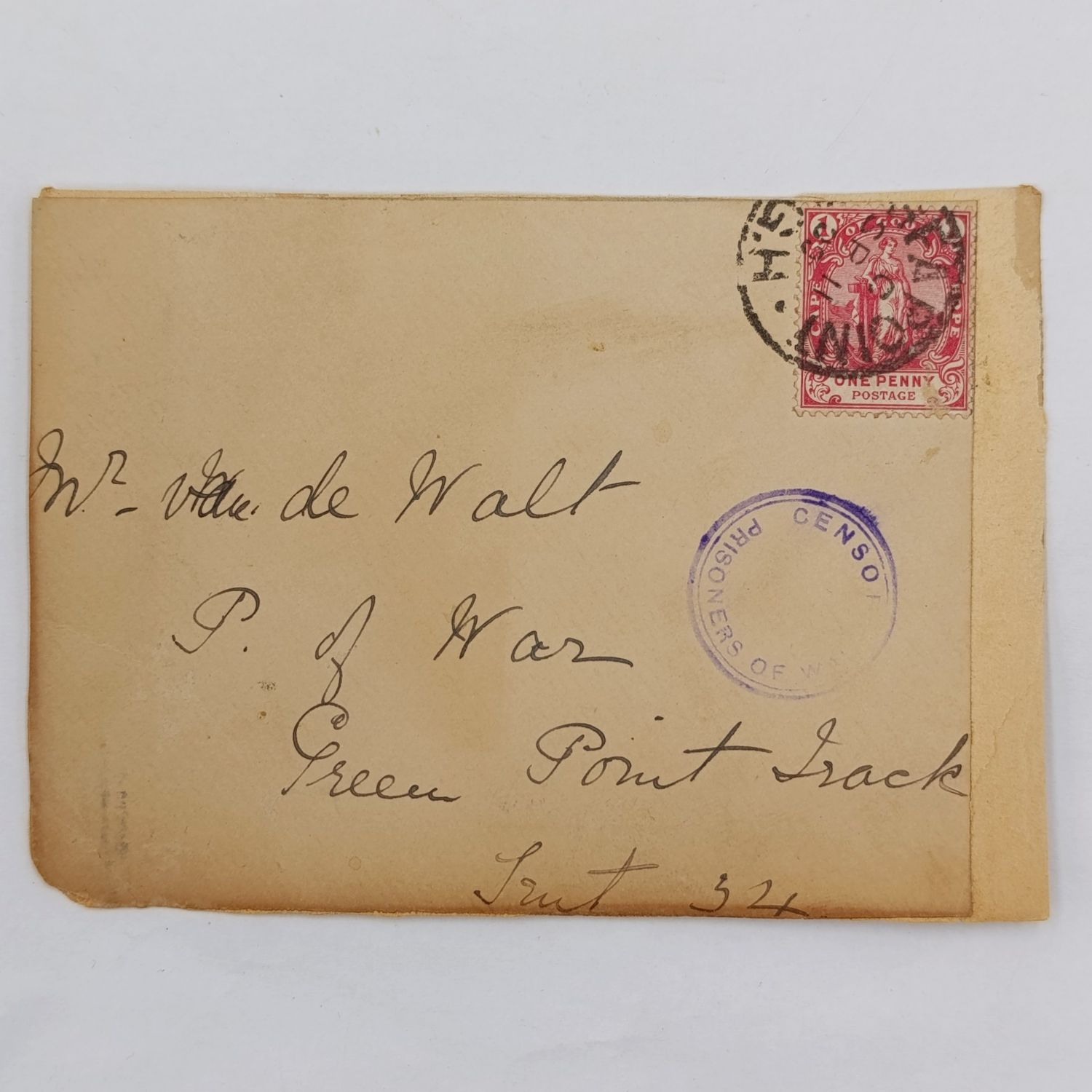 Boer War Fronts POW Fronts - Green point camp tv van der Walt front and cover to F du Toit Deadwood Camp St Helena posted back to back