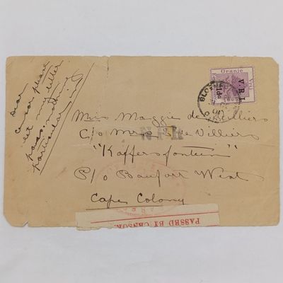 1901 Letter Front Bloemfontein to &quot;Kaffersfontein&quot; Cape Colony - Maggie de Villiers - passed by censor