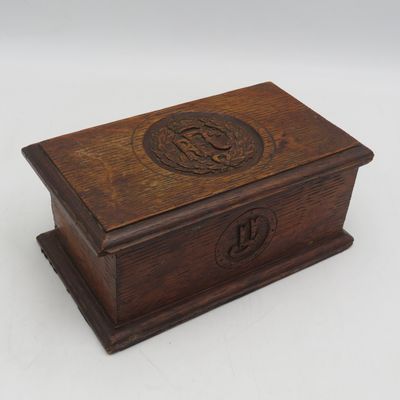 WW1 Royal Flying Corps wooden box of Captain Louis Fleeming Jenkin, M.C with his initials carved - He was WW1 Flying Ace credited with 22 Victories